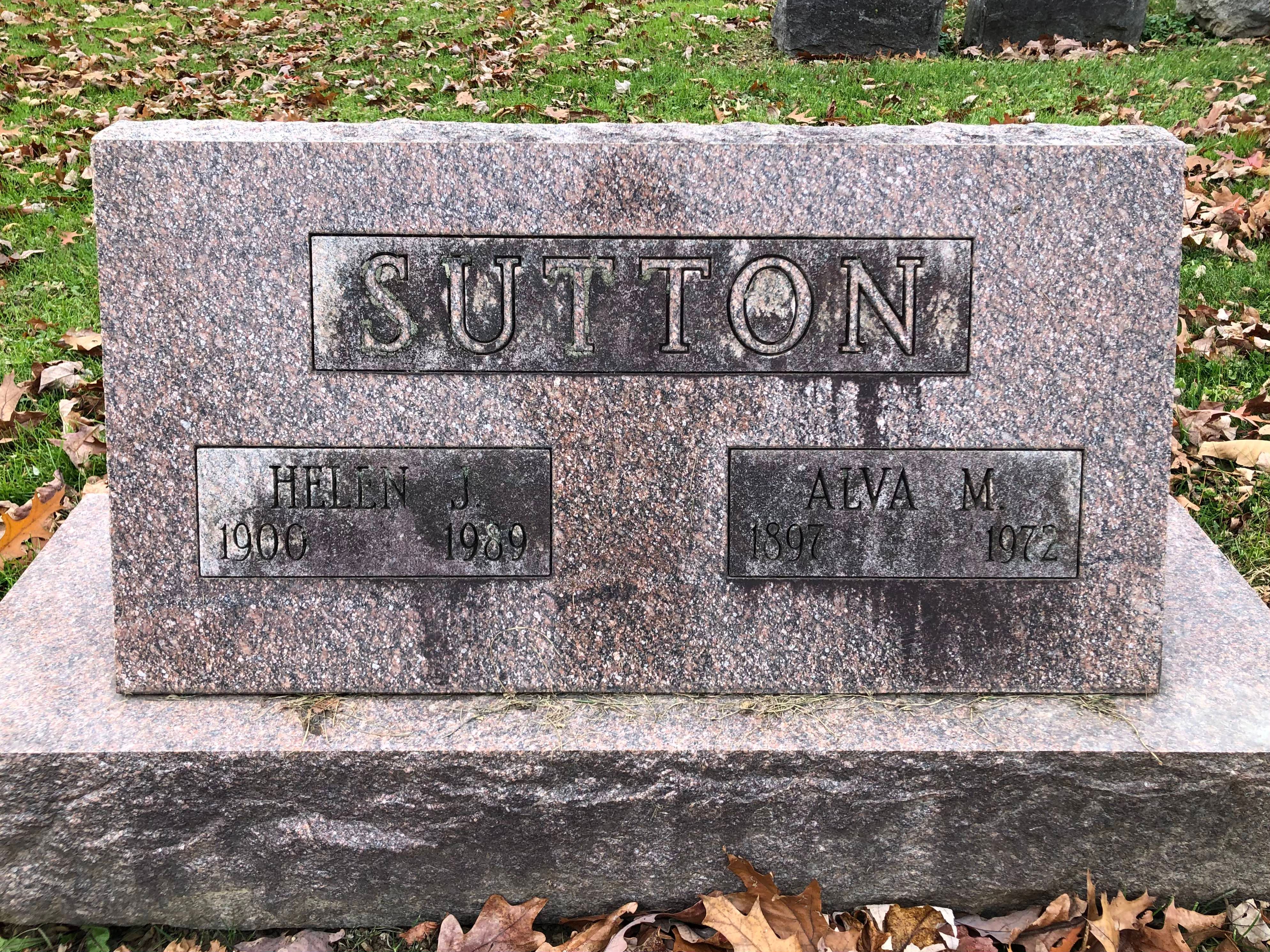 Alva & Helen Sutton's tombstone